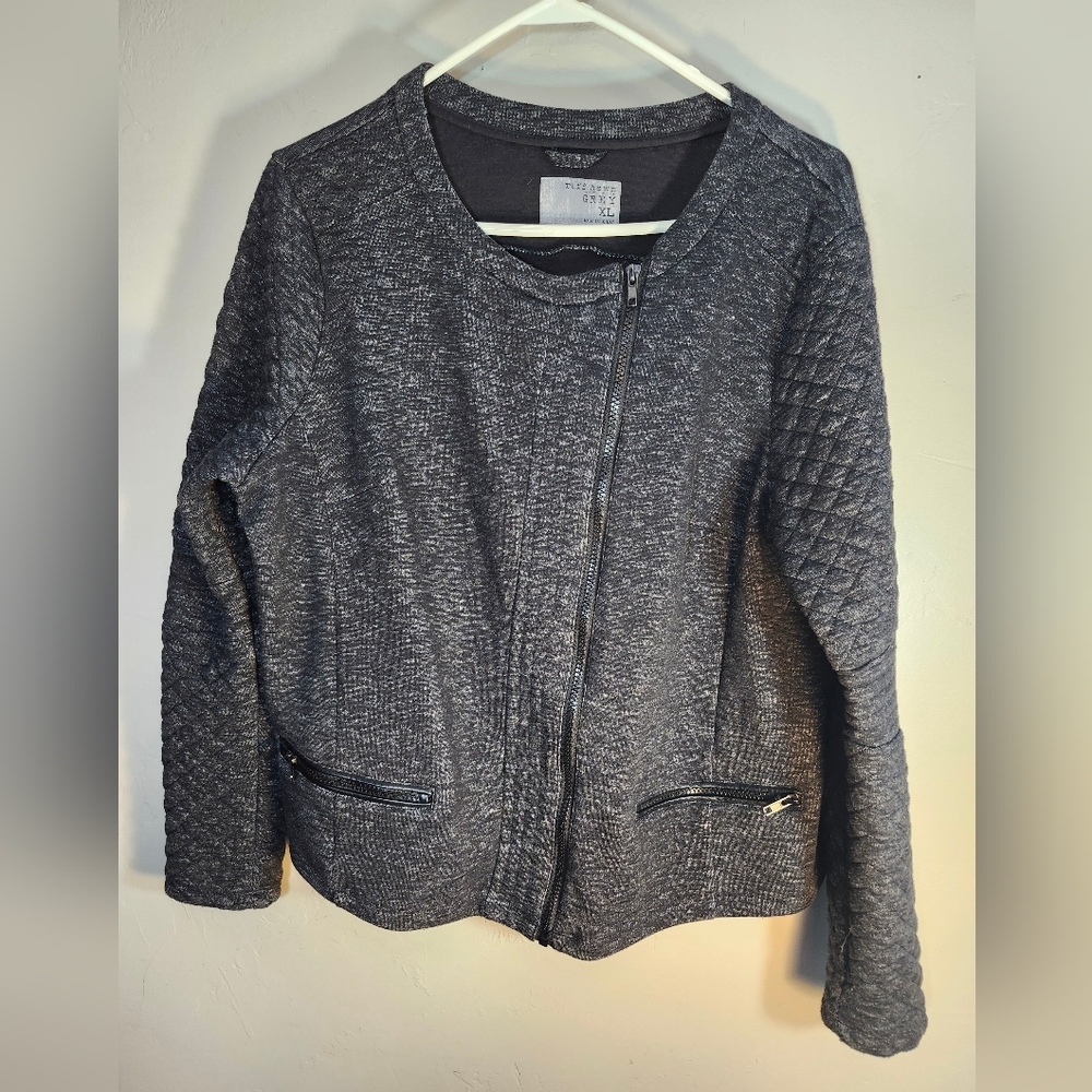 Ruff Hewn Gray Textured Zip-Up Quilted Sleeves Moto Jacket Sz XL